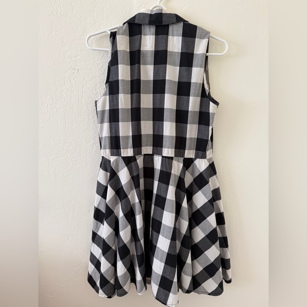 100% Cotton Sleeveless Black & White Plaid Fit-and-Flare Dress Sz Small - Picture 2 of 7